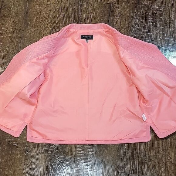 Talbots Pink Textured 3/4 Sleeve Open Front Blazer - Picture 7 of 16